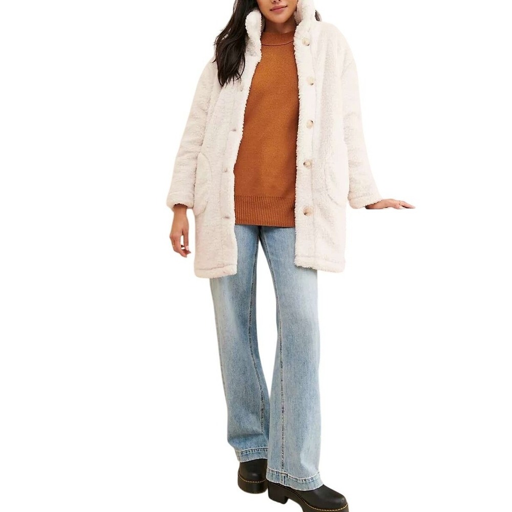 Current Air‎ Teddy Coat Oversized Button Front Collar Pockets Anthropologie cozy